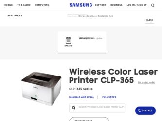 CLP-365W driver download page on the Samsung site