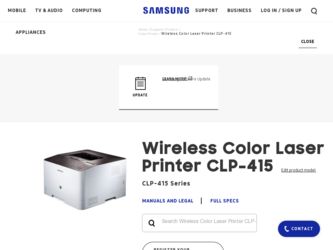 CLP-415NW driver download page on the Samsung site