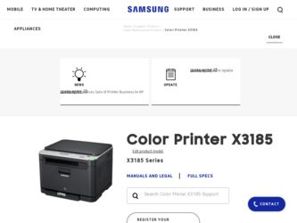 CLX-3185 driver download page on the Samsung site