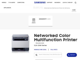 CLX2160N driver download page on the Samsung site