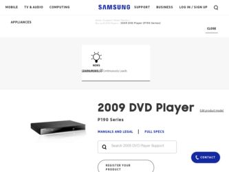 DVD-P190 driver download page on the Samsung site