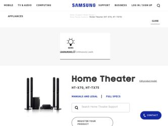 HT-X70 driver download page on the Samsung site