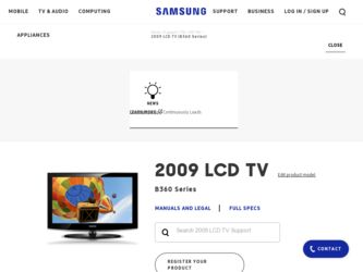 LN19B360C5D driver download page on the Samsung site