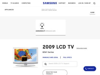 LN19B361C5D driver download page on the Samsung site
