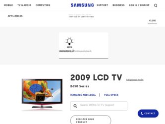 LN19B650T6D driver download page on the Samsung site
