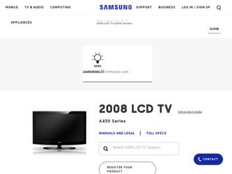 LN32A450C1D driver download page on the Samsung site