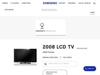 LN40A540P2F driver download page on the Samsung site