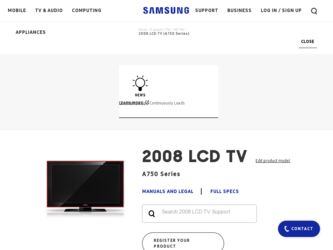 LN40A750R1F driver download page on the Samsung site