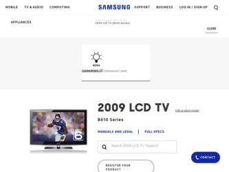 LN40B610A5F driver download page on the Samsung site