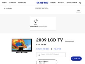 LN40B750U1F driver download page on the Samsung site