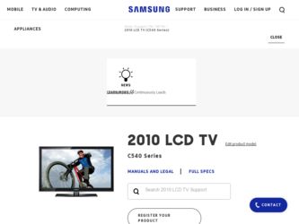 LN40C540F2F driver download page on the Samsung site