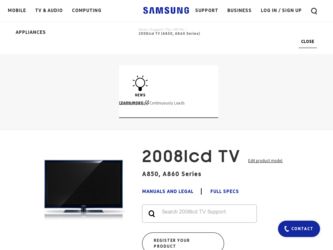 LN52A860S2F driver download page on the Samsung site