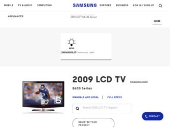 LN52B530P7F driver download page on the Samsung site