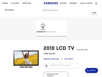 LN55C630K1F driver download page on the Samsung site
