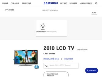 LN55C750R2F driver download page on the Samsung site