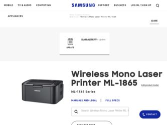 ML-1865W driver download page on the Samsung site