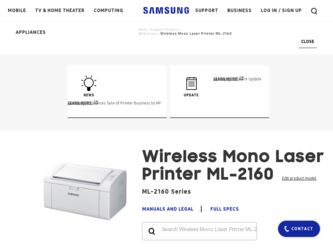 ML-2165W/XAA driver download page on the Samsung site