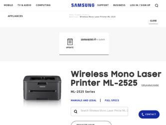 ML-2525W driver download page on the Samsung site