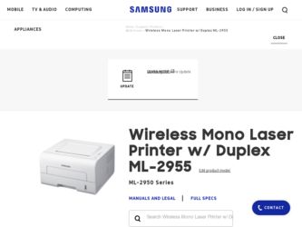 ML-2955DW/XAA driver download page on the Samsung site