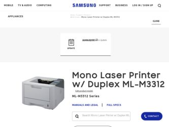 ML-3312ND driver download page on the Samsung site