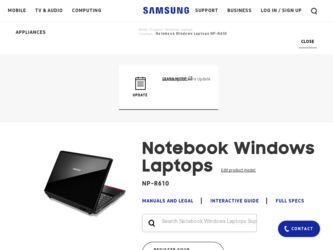 NP-R610 driver download page on the Samsung site