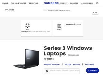 NP355E7C driver download page on the Samsung site