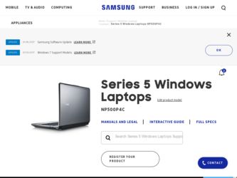 NP500P4C driver download page on the Samsung site