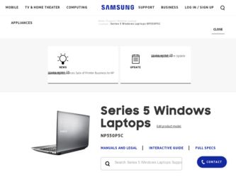 NP550P5C driver download page on the Samsung site