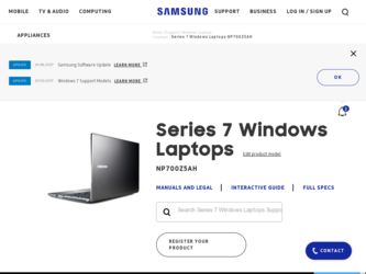 NP700Z5CH driver download page on the Samsung site