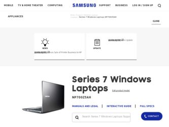 NP700Z7CH driver download page on the Samsung site