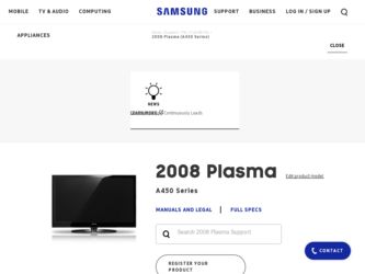PN50A450P1D driver download page on the Samsung site