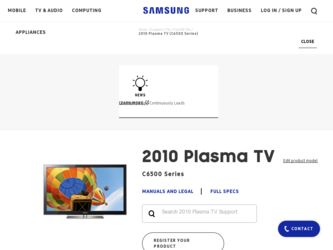 PN50C6500TF driver download page on the Samsung site