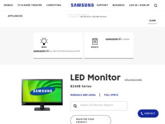 S24B240BL driver download page on the Samsung site
