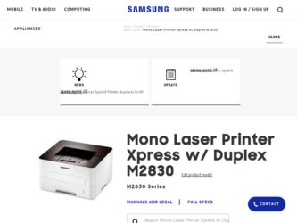 SL-M2625D driver download page on the Samsung site