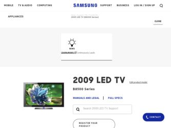 UN46B8500XF driver download page on the Samsung site