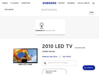 UN60C6400RF driver download page on the Samsung site