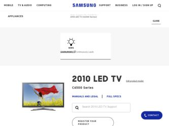 UN65C6500VF driver download page on the Samsung site