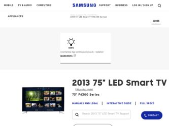UN75F6400AF driver download page on the Samsung site