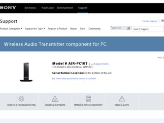 AIR-PC10T driver download page on the Sony site