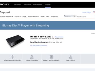 BDP-BX110 driver download page on the Sony site