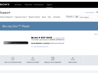 BDP-BX38 driver download page on the Sony site