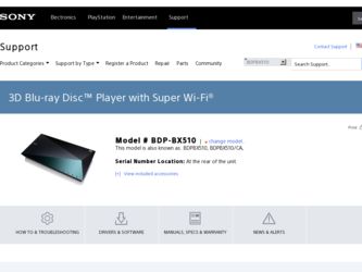 BDP-BX510 driver download page on the Sony site