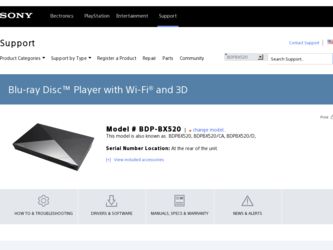 BDP-BX520 driver download page on the Sony site