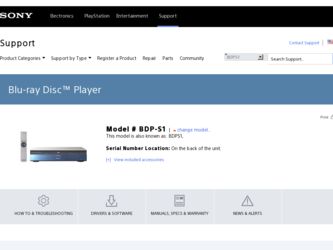 BDP-S1 driver download page on the Sony site