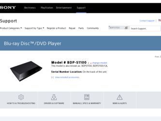 BDP-S1100 driver download page on the Sony site