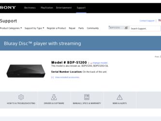 BDP-S1200 driver download page on the Sony site