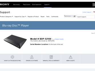 BDP-S2100 driver download page on the Sony site