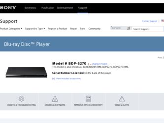 BDP-S270 driver download page on the Sony site
