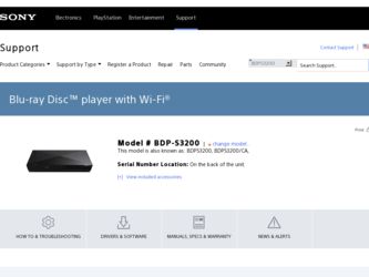 BDP-S3200 driver download page on the Sony site