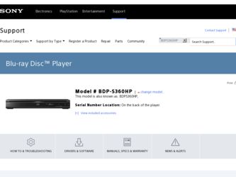 BDP-S360HP driver download page on the Sony site